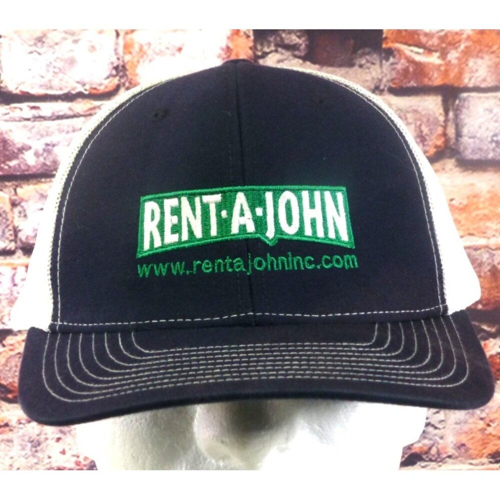 Rent-A-John Black & White Mesh Trucker Hat Richardson Style 112 Adjustable Snapb